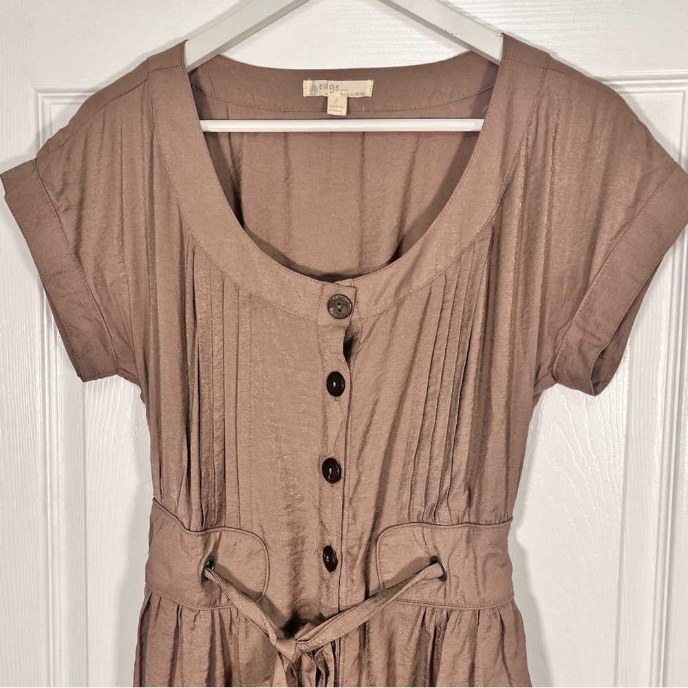 Edge Brown Button Tie Waist Lightweight Corset Back Casual Summer Dress - Picture 3 of 10